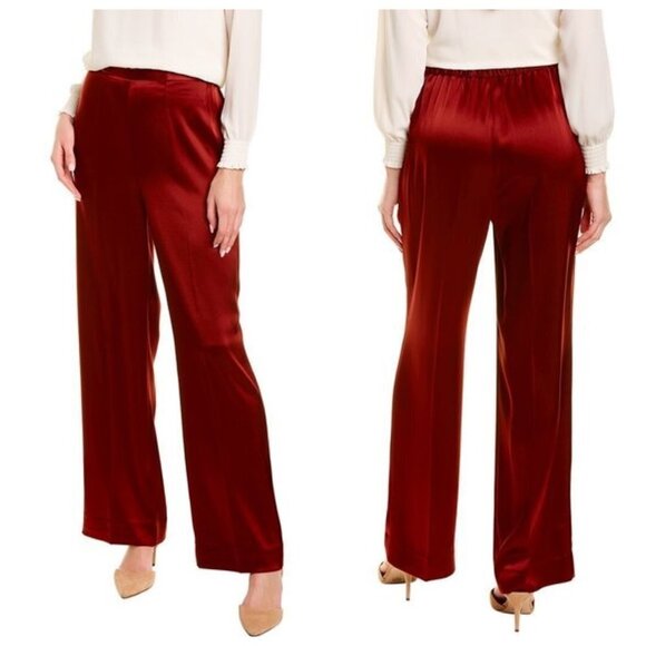 💕ST. JOHN💕 Liquid Satin Pant Elastic Back Pull-On Wide-Leg Oxblood Red M NWOT - Picture 1 of 11